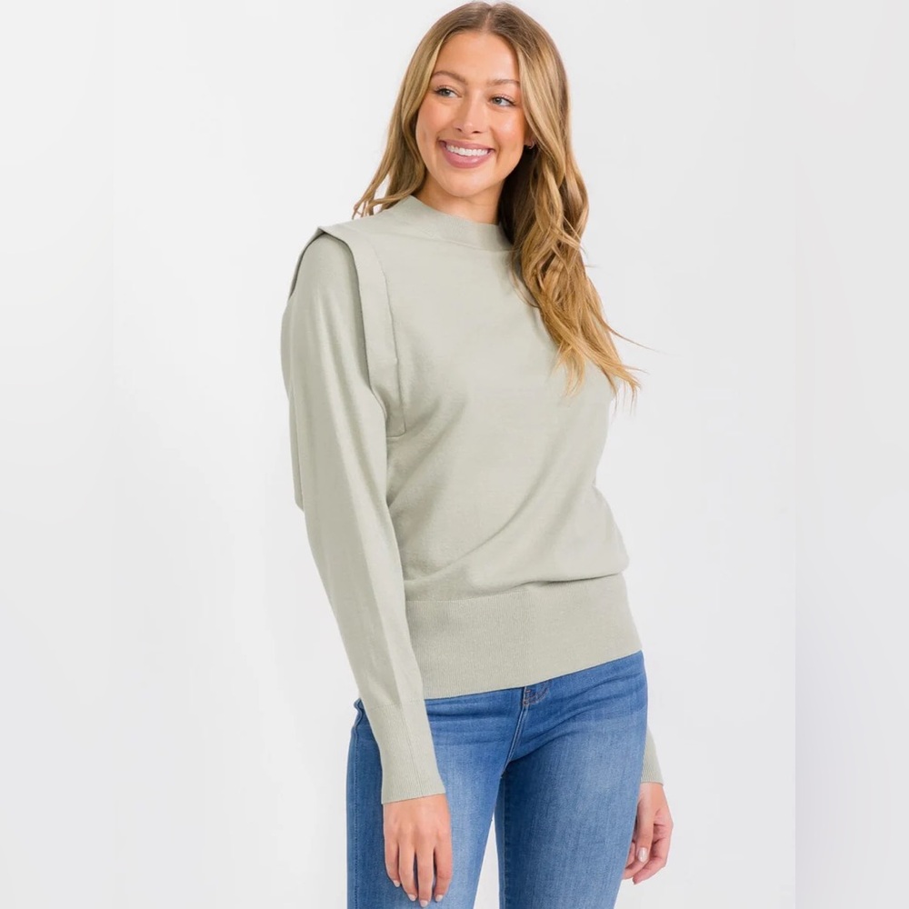 Polagram Sage Green Detailed Shoulder Sweater Top